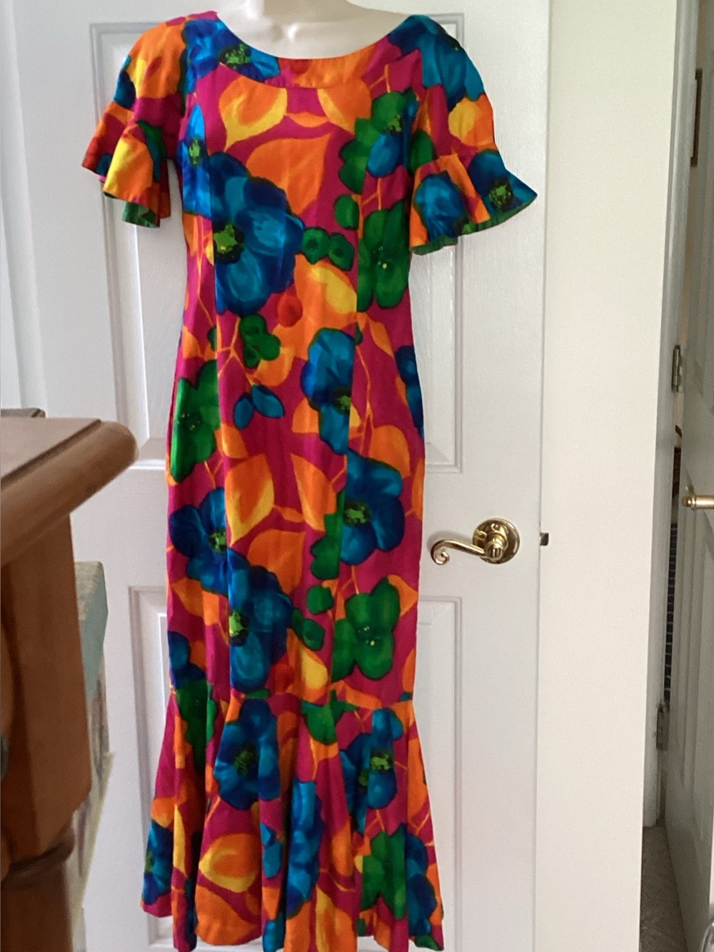 Hawaiian Surf vintage maxi dress Tropical  boho vacation resort wear floral 16